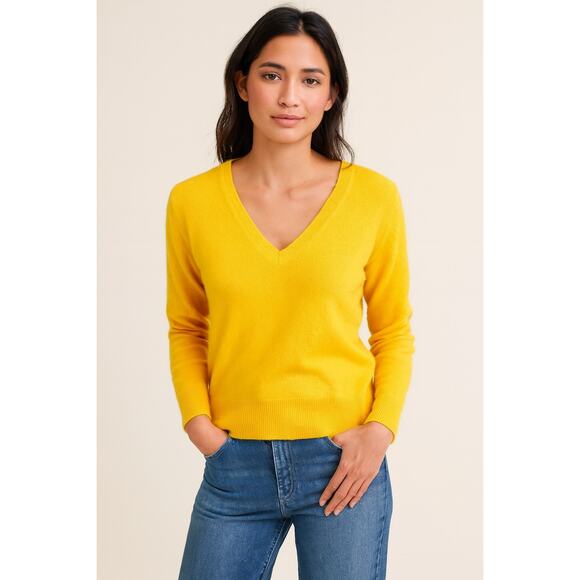 Quince Cashmere V-Neck Sweater Small Bright Yellow Jumper Pullover Colorful - Picture 1 of 7